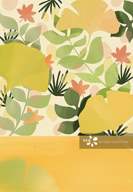 黄色秋天落叶丰富植物背景插画素材图片素材