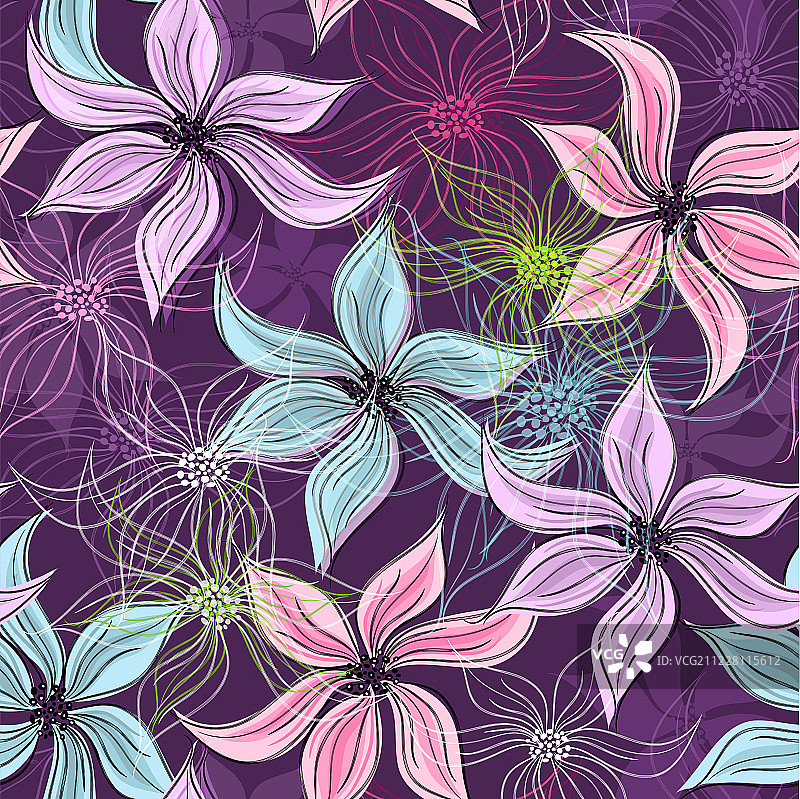 重复紫罗兰花图案图片素材