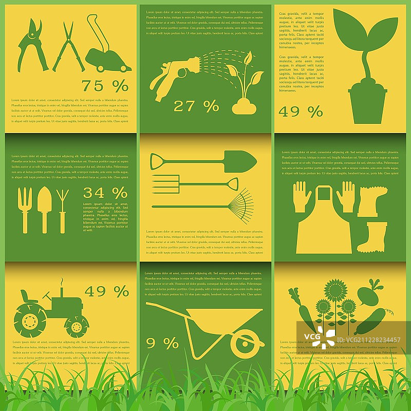 园林工作信息图表元素。工作的工具集。图片素材