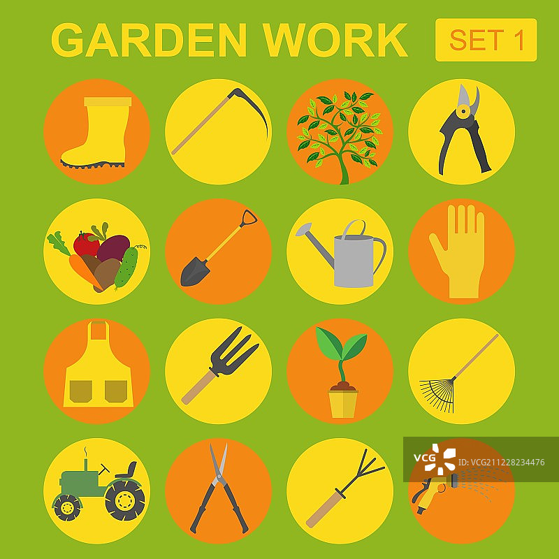 花园工作图标集。工作的工具图片素材