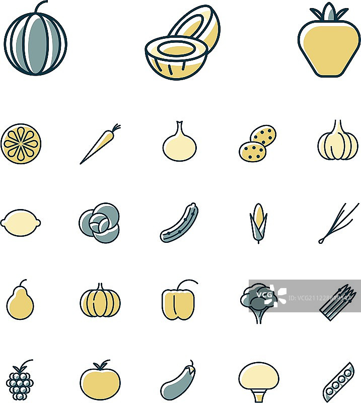 水果和蔬菜的细线图标图片素材