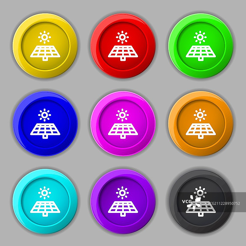 太阳能电池板图标标志。符号上有九个圆形彩色按钮。向量图片素材