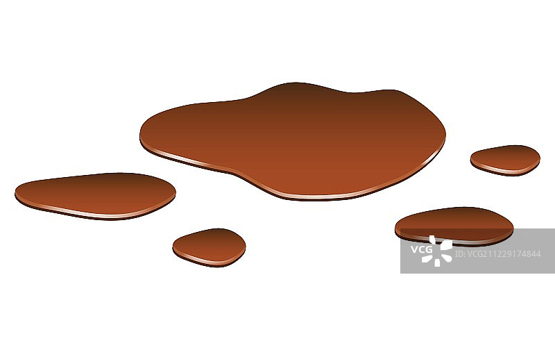 一滩巧克力，一滩泥浆。棕色污渍，水花，水滴。矢量插图孤立在白色背景上图片素材