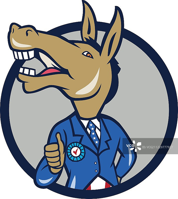 民主党的驴吉祥物竖起大拇指圈卡通图片素材