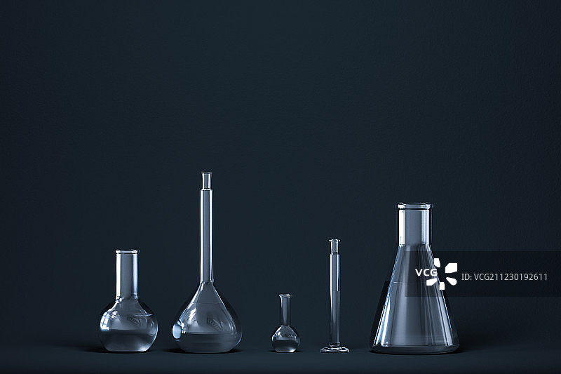 实验室的各类化学仪器器皿，三维渲染图片素材
