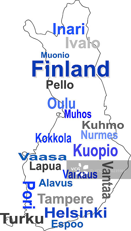 芬兰地图和单词中有很多大城市图片素材