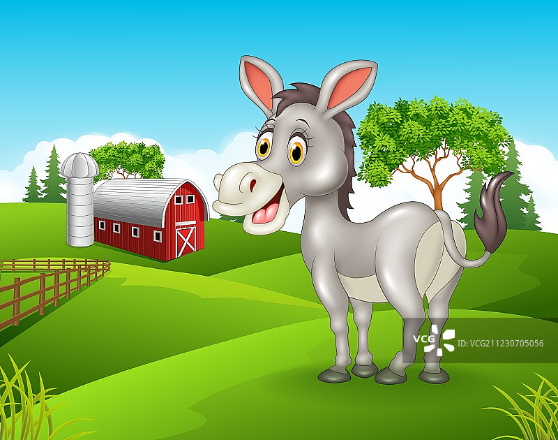 卡通快乐的驴在农场里图片素材