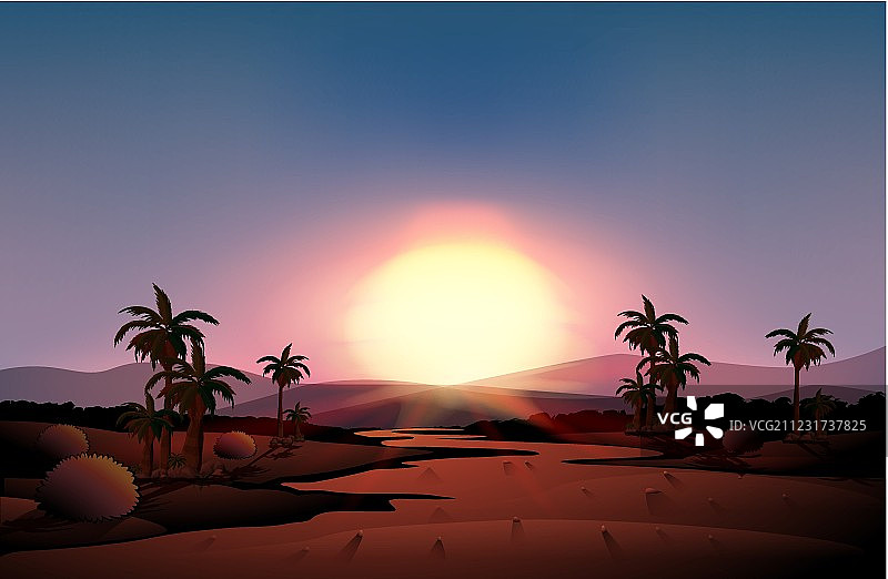 日落时的沙漠景色图片素材
