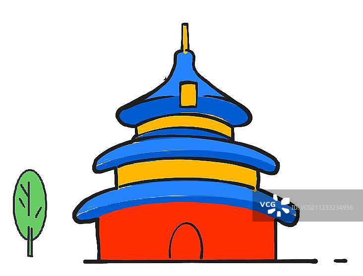 简约插画北京古建筑天坛图片素材