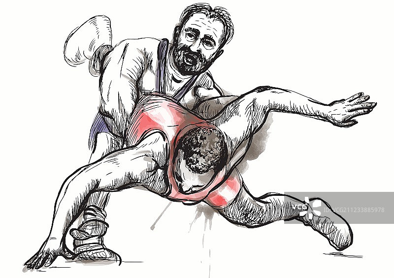 【古典式摔跤】手绘的图片素材