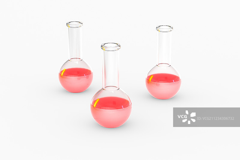 化学器皿与红色液体，三维渲染图片素材