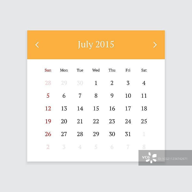 2015年7月的日历页图片素材