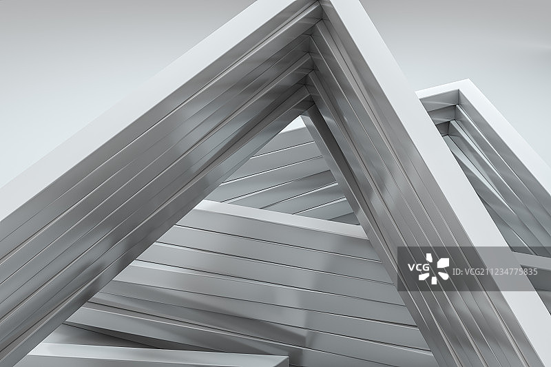 白色三角形金属框，三维渲染图片素材