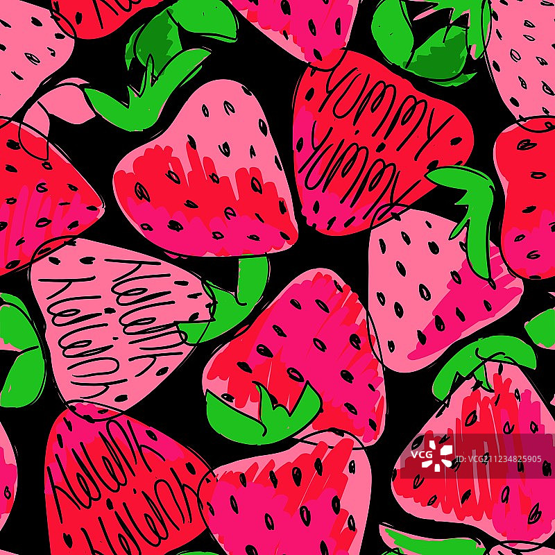彩色素描无缝草莓图案图片素材