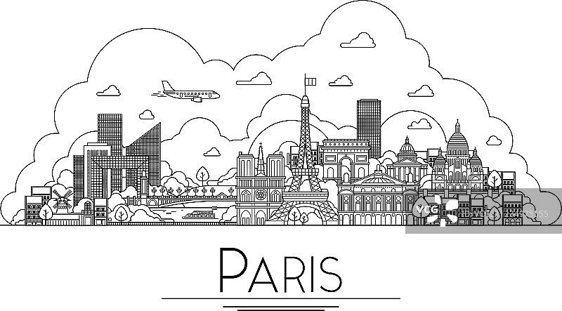 线条艺术巴黎法国旅游地标图标图片素材