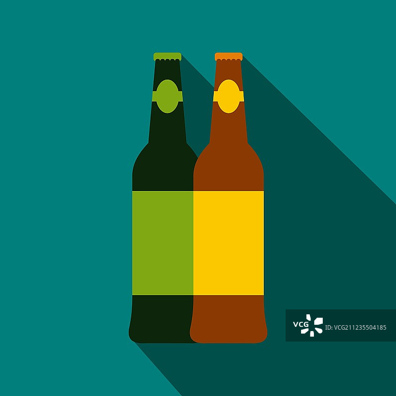两瓶啤酒图标扁平风格图片素材