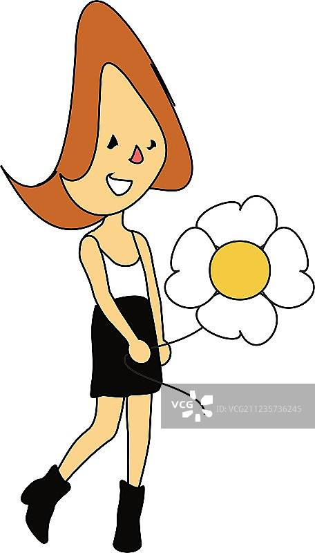 卡通风格的女孩与一个wflower图片素材