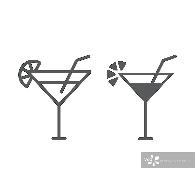 鸡尾酒线和字形图标饮料和饮料图片素材