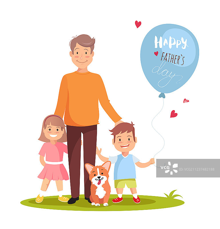 父亲和他的儿子女儿和狗站在一起图片素材