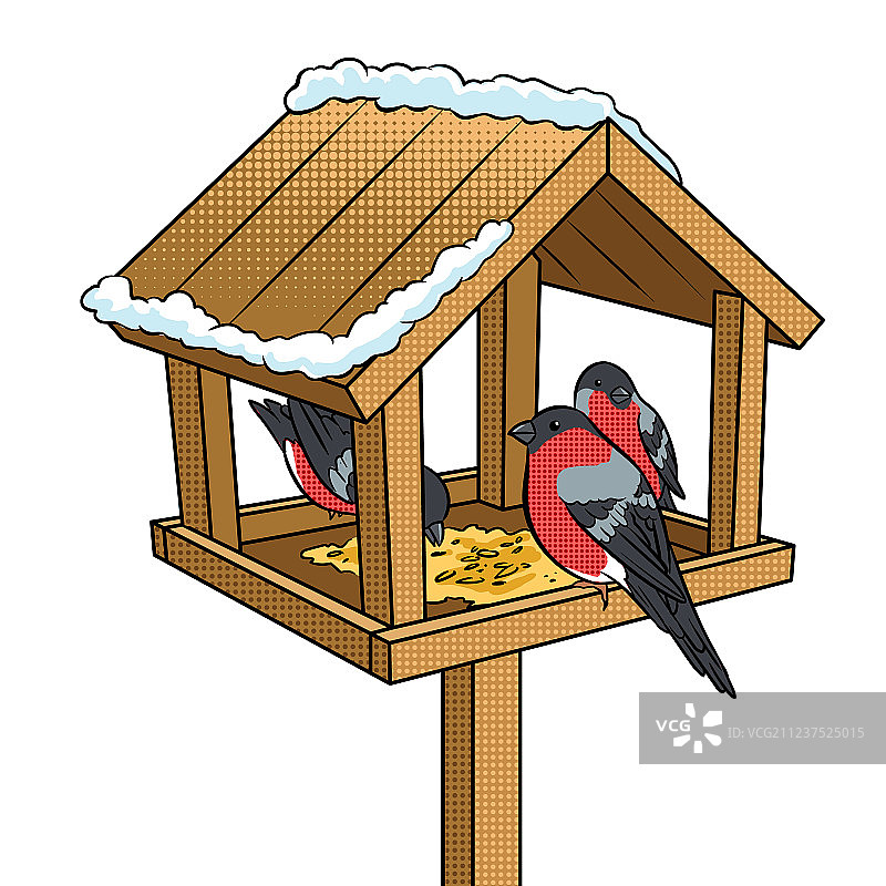 冬季鸟类喂食器波普艺术图片素材