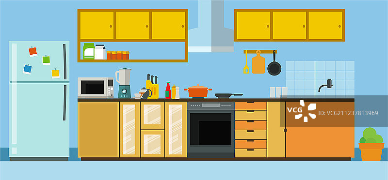 现代化的厨房，配有冰箱和洗碗机图片素材