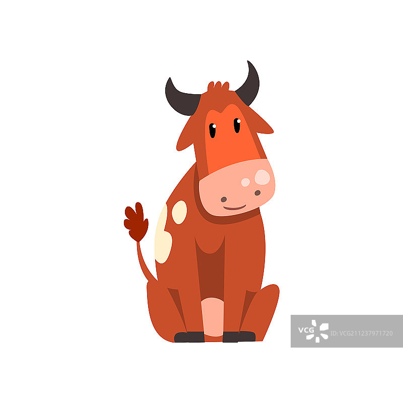 可爱的棕色斑点奶牛坐在地上图片素材