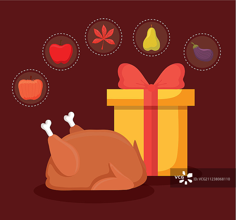 感恩节火鸡晚餐与设定图标图片素材