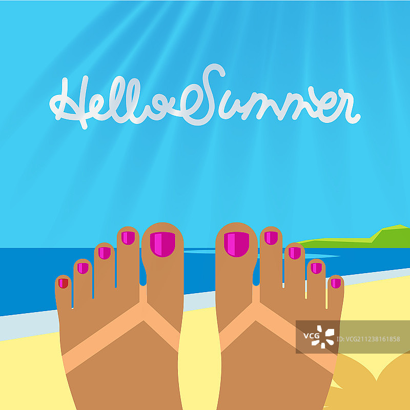 暑假模板与晒黑的女人的脚图片素材