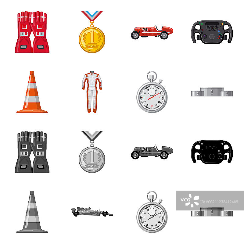 孤立对象的汽车和拉力赛标志集图片素材