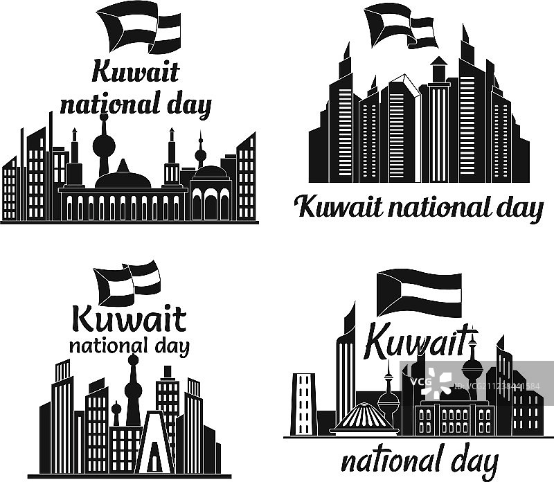 科威特天际线旗帜概念集简单的风格图片素材