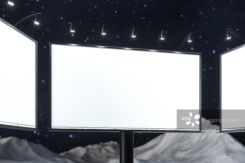 黑夜场景中的广告牌，三维渲染图片素材