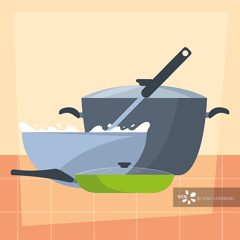 锅，平底锅，碗，勺子准备烹饪图片素材