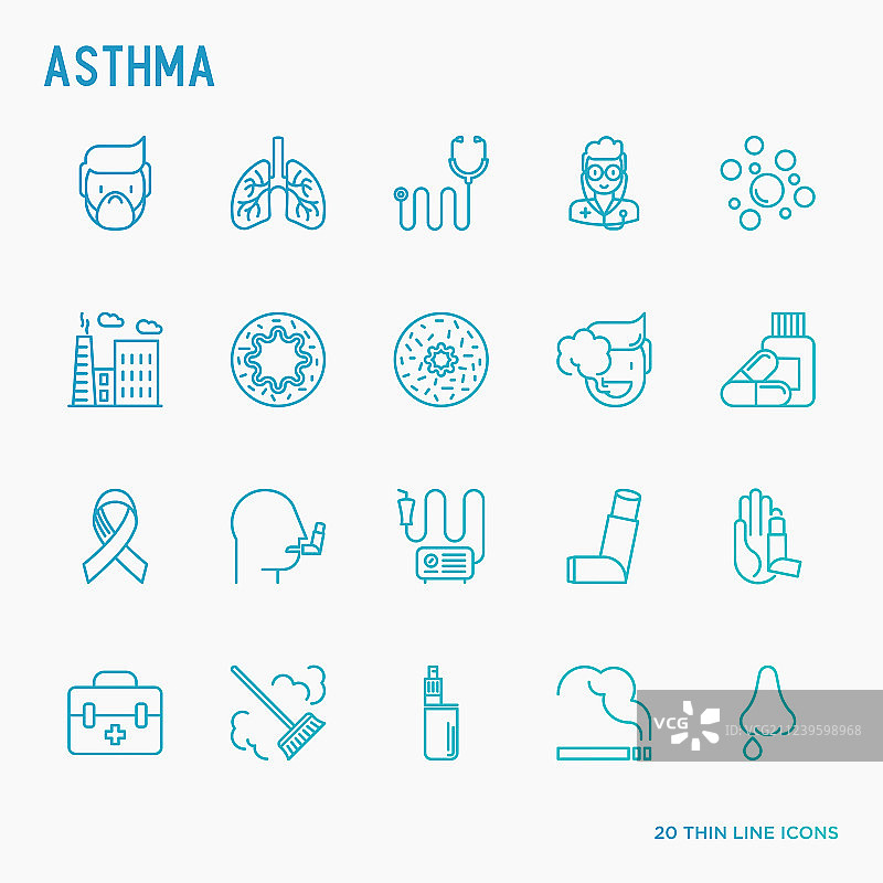 哮喘细线图标设置图片素材