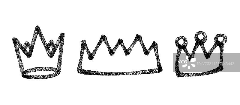 喷皇冠涂鸦设置在黑色之上的白色图片素材