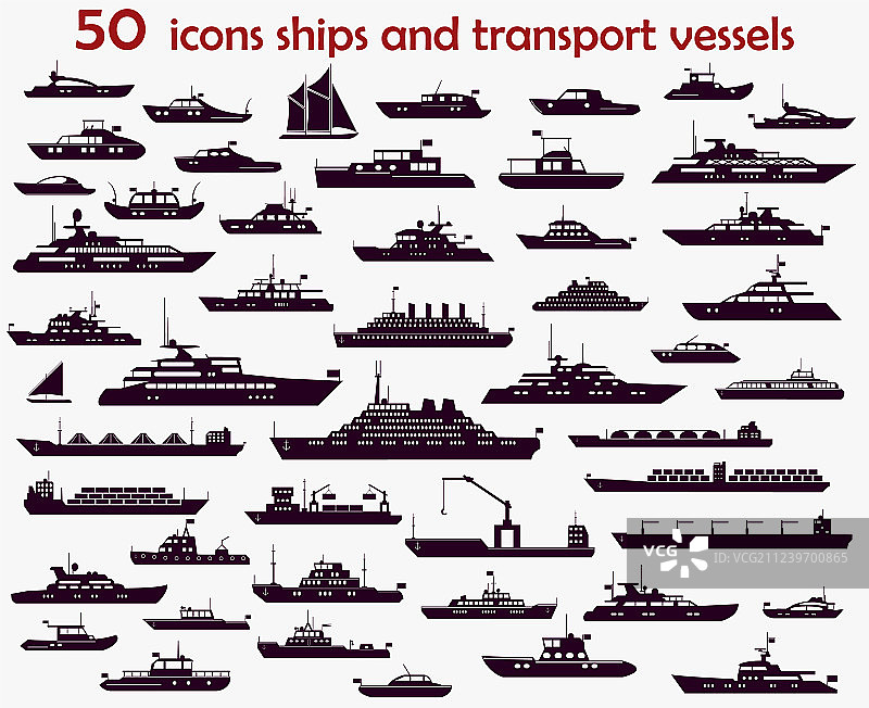 50个图标的船只图片素材