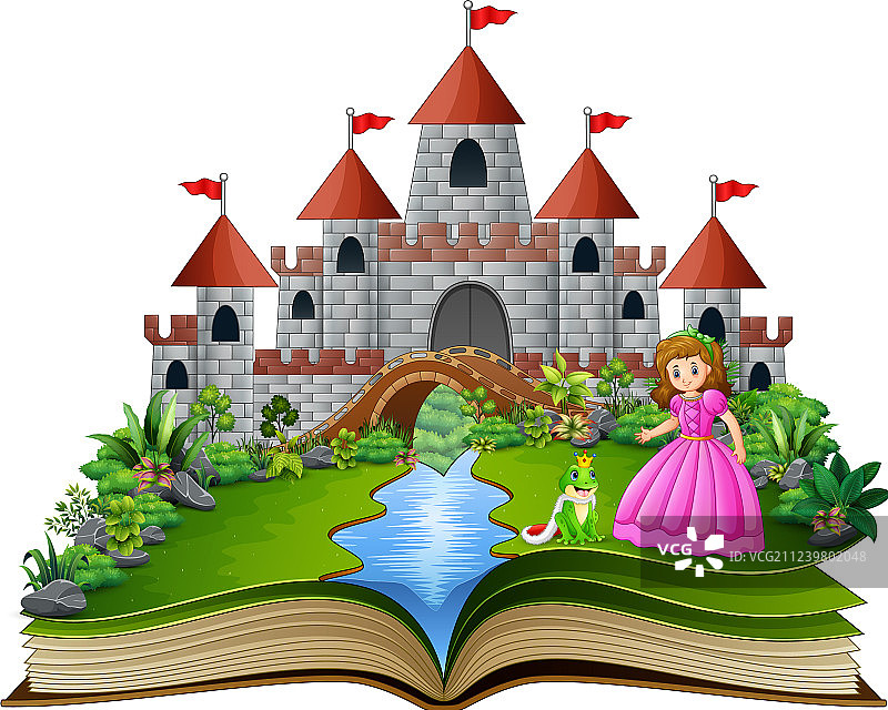 公主和青蛙王子的故事书卡通图片素材