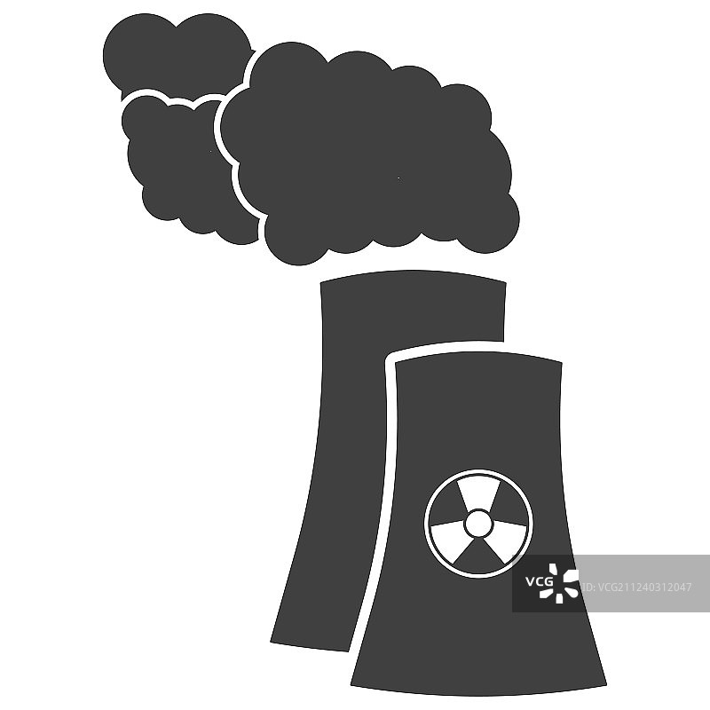 核电站剪影图标在平面风格图片素材