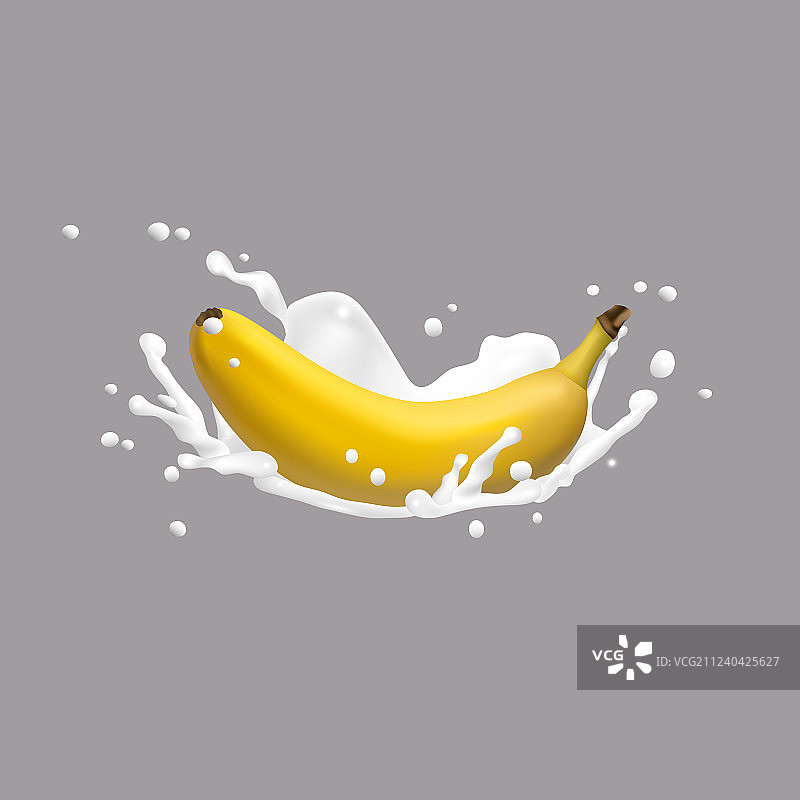 香蕉和牛奶喷溅3d图标图片素材