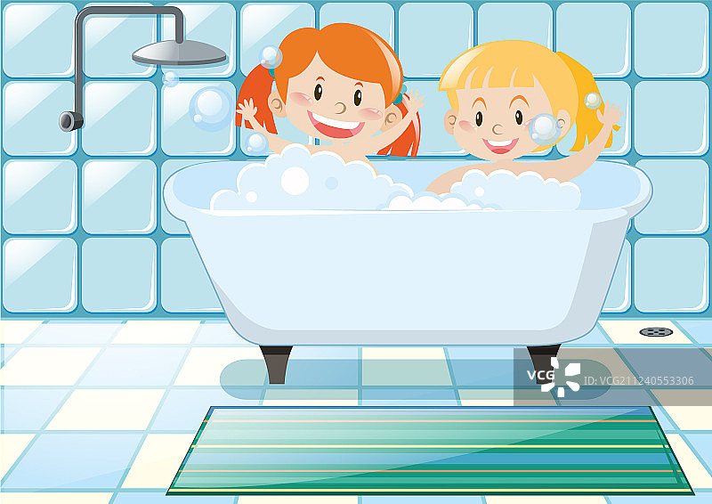 两个女孩在洗泡泡浴图片素材