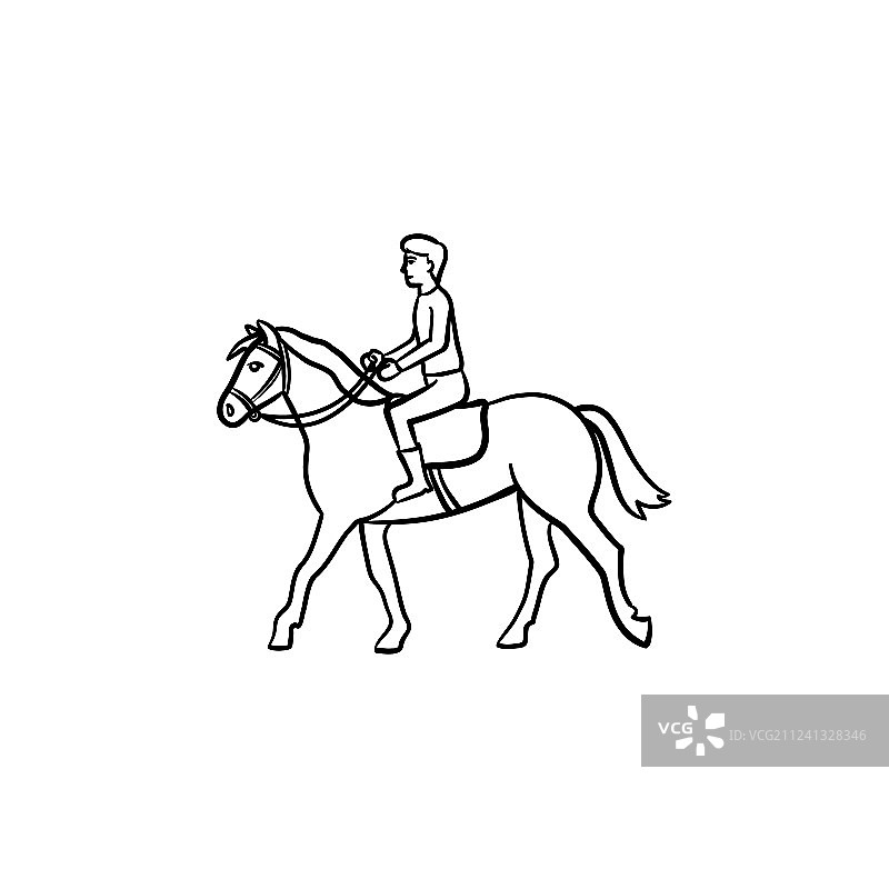 人骑着马与马鞍手绘图标图片素材