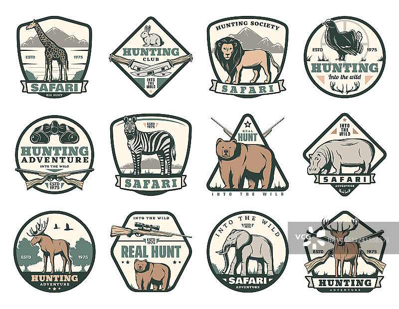 狩猎俱乐部的标志，有动物和猎枪图片素材