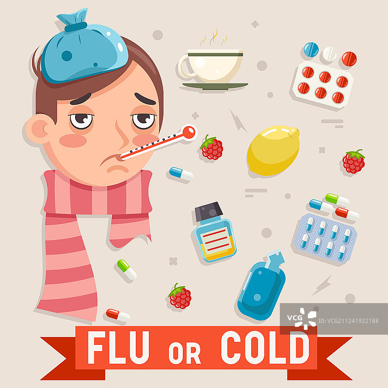 感冒流感疾病疾病疾病药物平坦图片素材