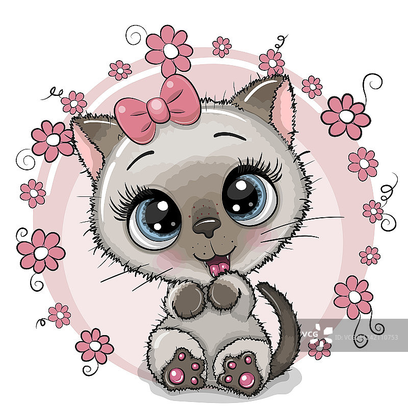 贺卡可爱的小猫与花图片素材