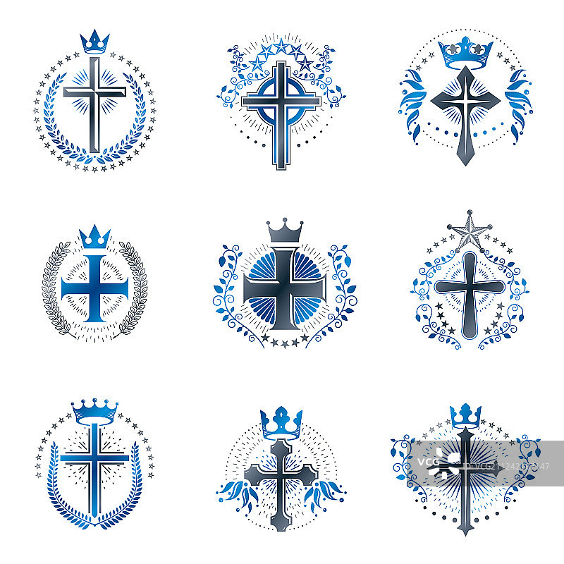十字架宗教标志设置纹章外衣图片素材
