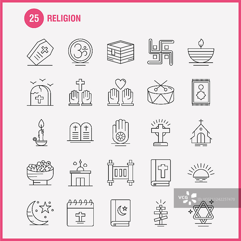 宗教线图标设置的信息图形移动图片素材