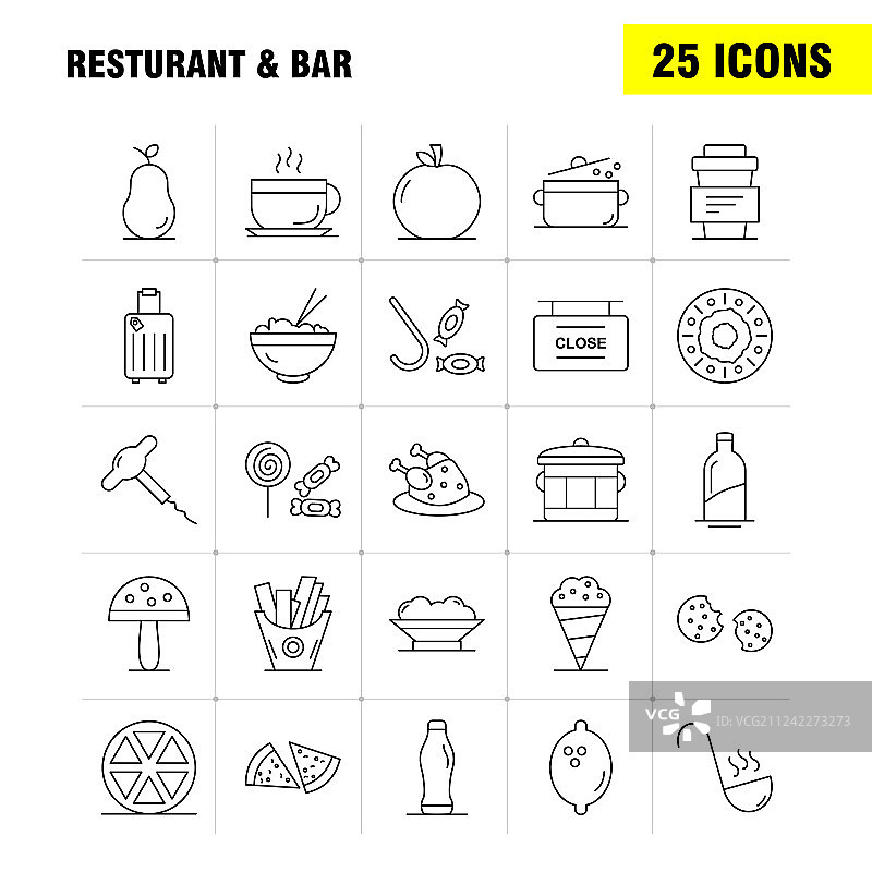 餐厅和酒吧线图标为web打印和图片素材