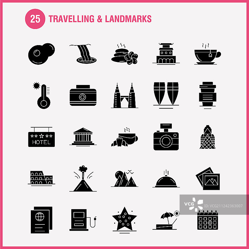 旅行和地标固体象形符号为web图片素材