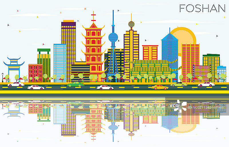 中国佛山天际线与色彩建筑蓝色图片素材