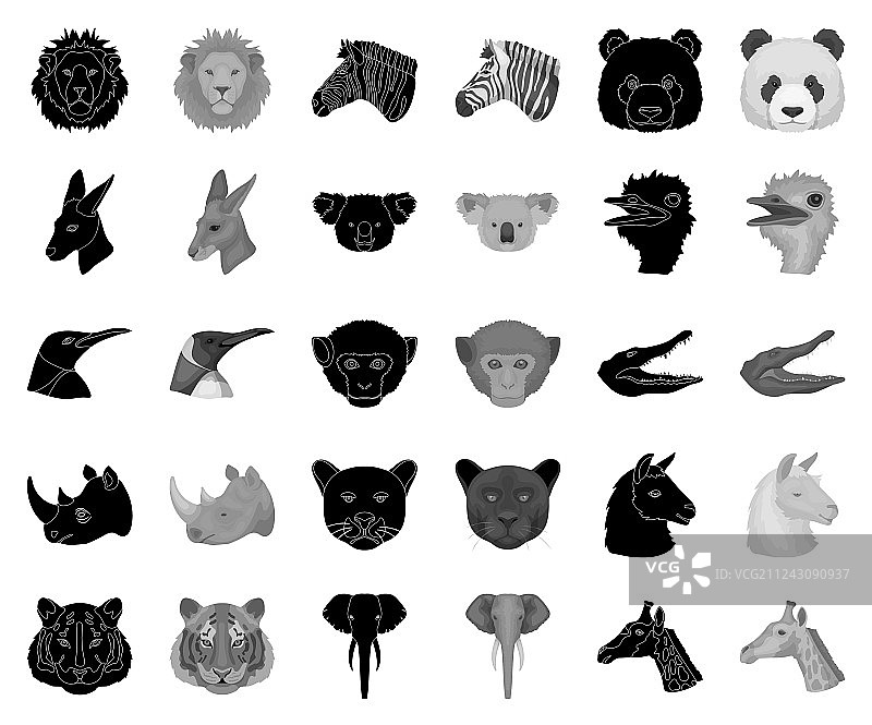 野生动物黑色单色图标设置图片素材