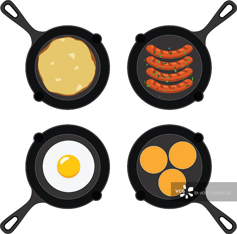 一套装早餐食物的平底锅图片素材
